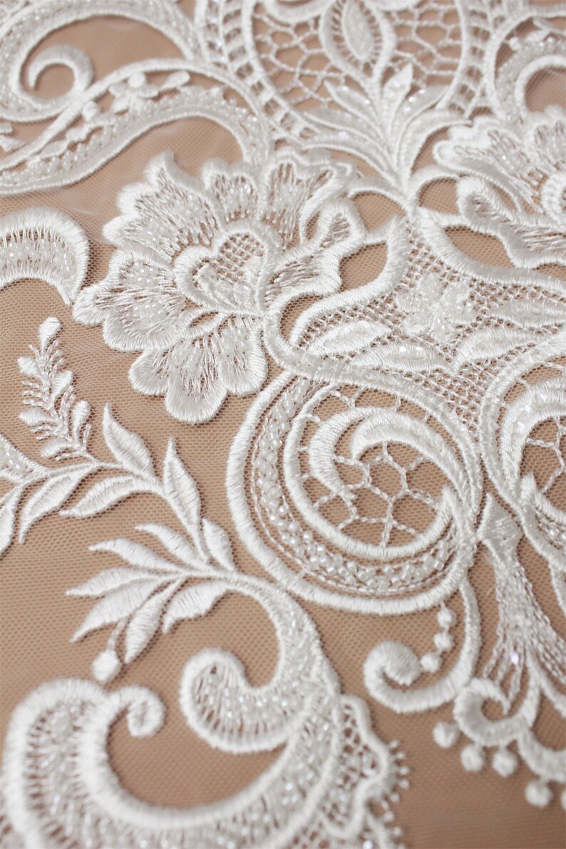 Beaded Lace Fabric: Tulle Embroidery, Elegant Bridal Wedding Dress image 4