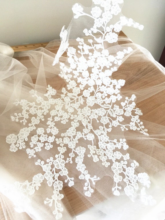 tulle wedding dress with floral lace applique