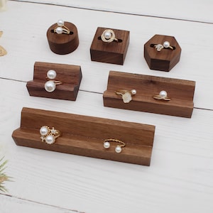 Expositor de joyas de nogal: soporte para anillos, pendientes y pulseras, organizador de anillos