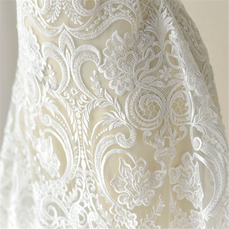 Beaded Lace Fabric: Tulle Embroidery, Elegant Bridal Wedding Dress image 7