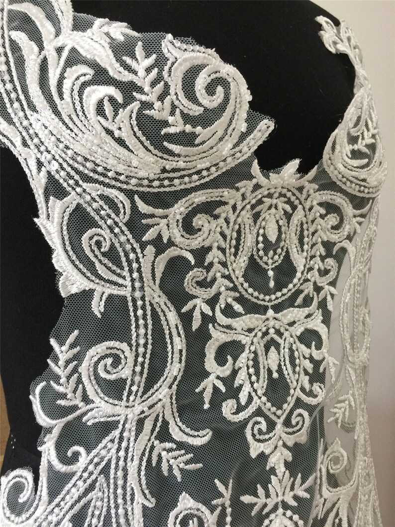 Exquisite Beaded Lace Applique Large Embroidered Lace Etsy