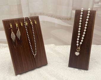 Walnut Jewelry Display Stand: Necklace, Earring & Ring Holder