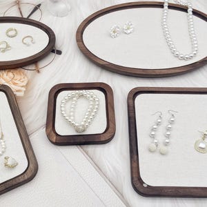 Walnut Jewelry Tray Stand Ring Necklace Earring Display Organizer Bracelet Tray Necklace Bracelet Accessories Store Decor Event Showcase