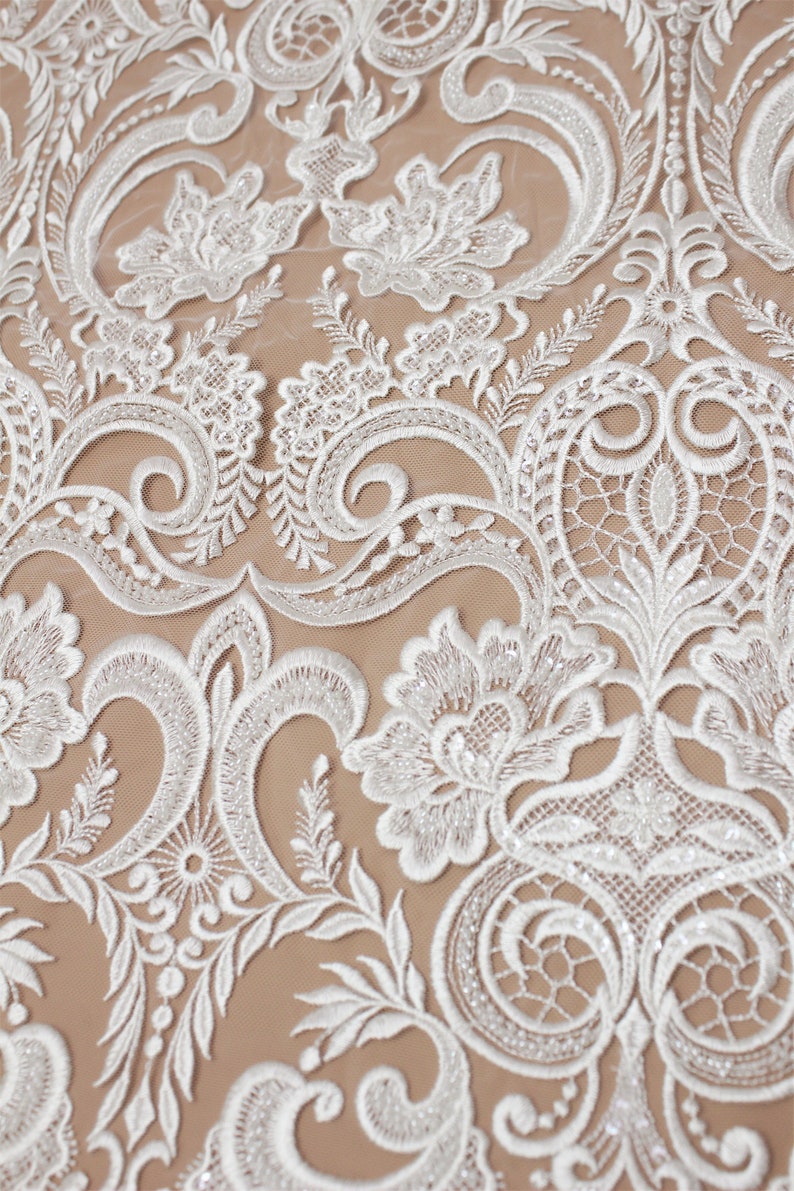 Beaded Lace Fabric: Tulle Embroidery, Elegant Bridal Wedding Dress image 6