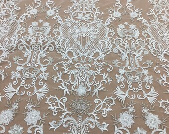 Couture Lace Beaded Lace Fabric Mesh Materials with Sparkling Sequin Lace DIY Wedding Dress Fabric Bridal Embroidery Lace By The Yard