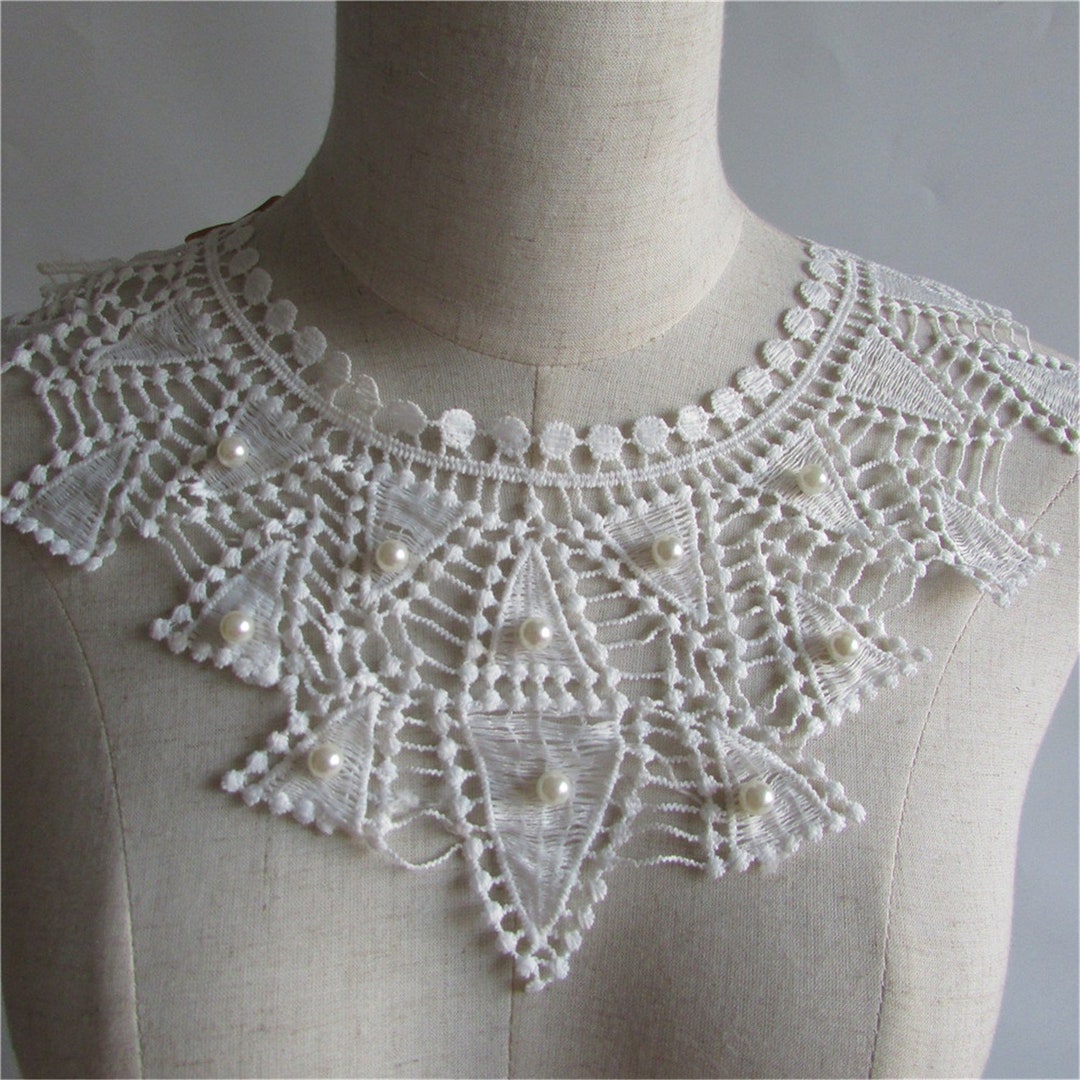 Beautiful Beaded Lace Collars Applique, Round Neck, Mesh Embroidery