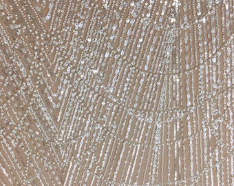 Luxury Beaded Lace Fabric: Geometric Pearl Wedding Dress Material