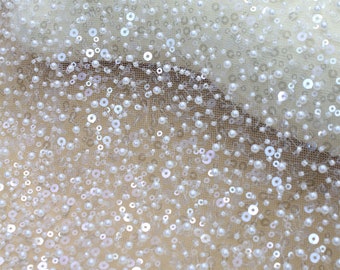 Beaded Lace Fabric: 3D Sequin Embroidery, Bridal Wedding Gown Lace