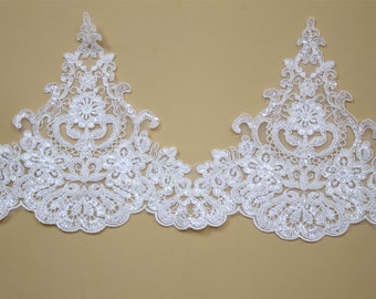 Alencon Corded Lace Trim, Guipure Embroidery Lace Trim, 3D Beaded Bridal Veil Lace Trim, Corded French Wedding Dress Lace Trim