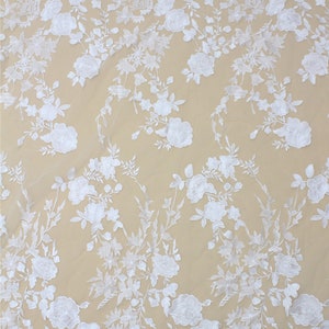 Floral Embroidered Lace Fabric: Off White Tulle Wedding Dress Material