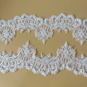 Adorno de encaje Alencon con cuentas 3D color marfil: encaje para velo de novia