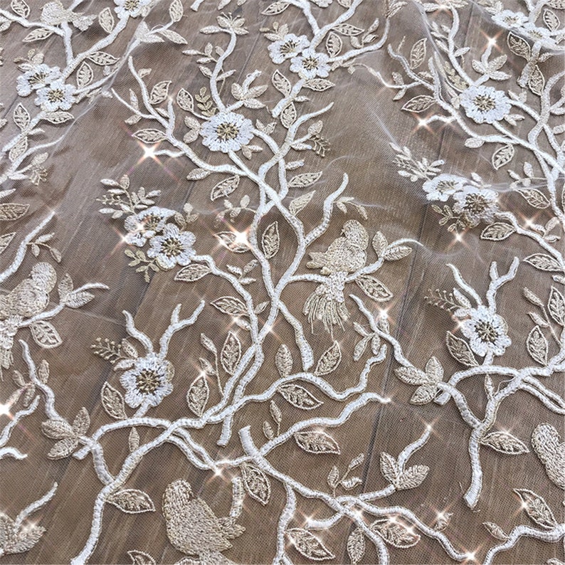 Exquisite Embroidery Lace Fabric Tulle Sequin Floral Lace Fabric Guipure Lace Fabric By The Yard DIY Prom Dress Fabric