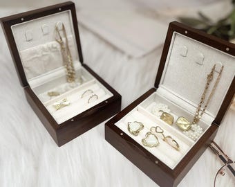 Walnuss Schmuck Organizer Box: Ringhalter im Vintage-Stil, Geschenk Brautjungfer