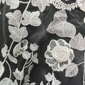 Ivory Flower Lace Applique: 3D Tulle Embroidery, Bridal Dress Veil