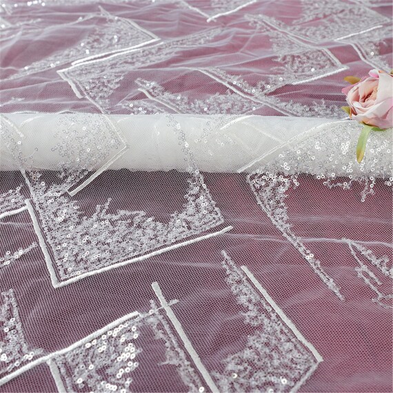 Embroidery Tulle Lace Fabric Transparent Sequin Lace Soft Wedding Dress Lace Fabric  By The Yard Floral Lace Fabric