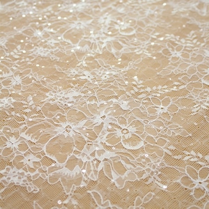 Sequin Floral Chantilly Lace Fabric: Off-White Bridal Veil Lace By Yard
