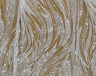 New Arrive Beaded lace fabric, Beaded bridal lace fabric, wedding dress lace with beads and sequins, 3d beaded lace fabric