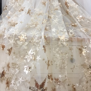 Star Sequin Lace Fabric: Embroidered Polyester for Party Dress
