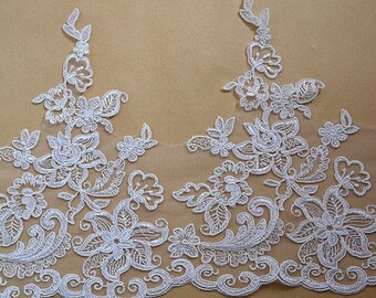 HOT!!! Sell By The Yard Alencon Lace Trim, Embroidery Floral White Bridal Corded Lace Trims, Bridal Veil Lace Trim, Lingerie Lace Trim