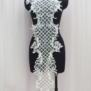 Large Off-White Embroidery Lace Applique: Bridal Wedding Dress Tulle Flower