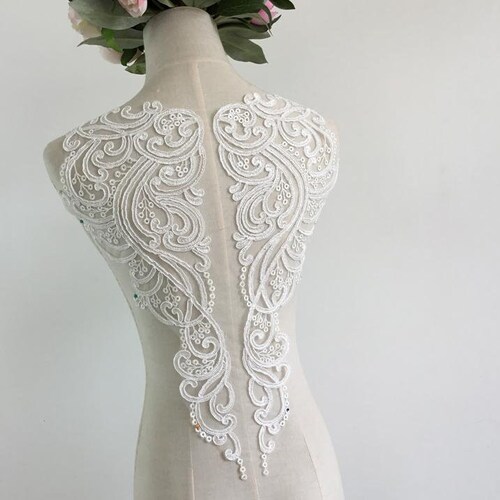 Bridal Floral Lace Applique / Mesh Embroidery Lace Applique / Etsy