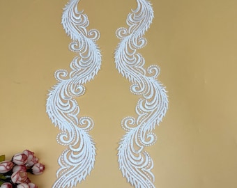Embroidered Guipure Lace Appliques: Bridal Dress Patches (1 Pair)