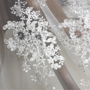Beautiful Corded Sequin Lace Fabric, Tulle Embroidery Lace Fabric, Soft ...