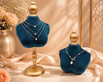 Luxury Dark Blue Velvet Jewelry Display Stand: Necklace Holder Mannequin, Bust Model Display