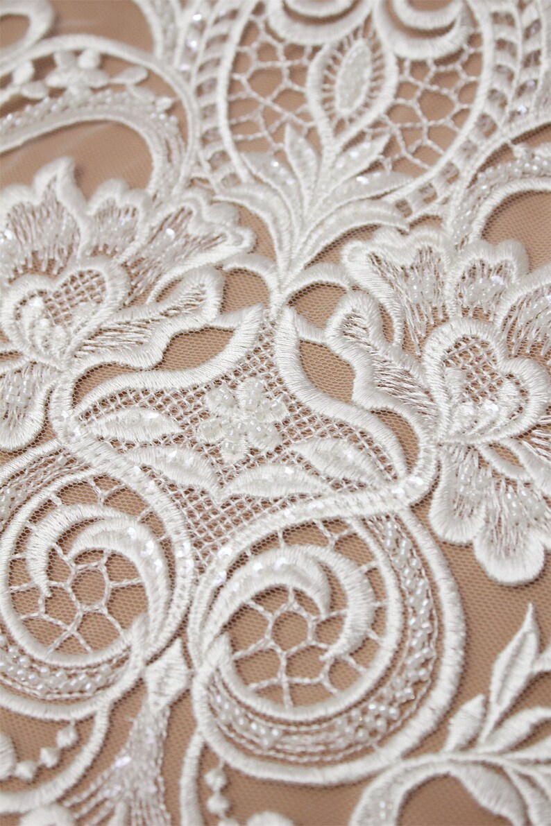 Beaded Lace Fabric: Tulle Embroidery, Elegant Bridal Wedding Dress image 3