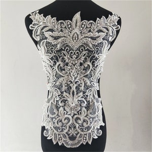 Heavy Beaded Lace Applique, Super Large Embroidery Lace Applique, Floral Bridal Wedding Dress Lace Applique