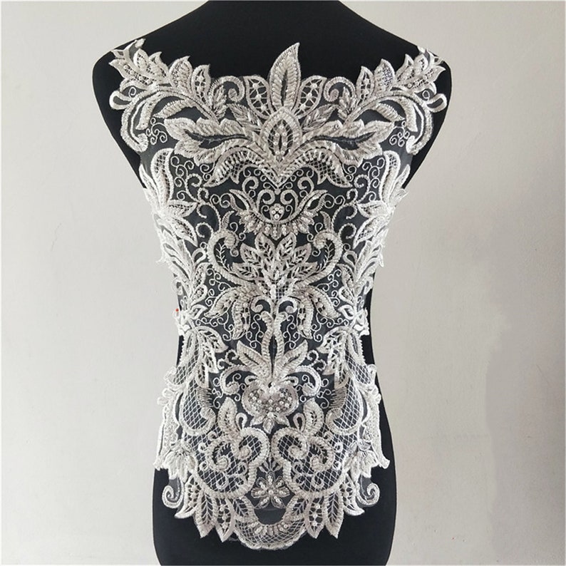 Super Large Embroidery Lace Applique Floral Bridal Wedding Dress Lace Applique Heavy Beaded Lace Applique