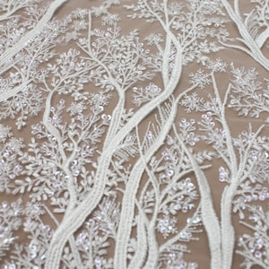 Sequin Embroidery Lace Fabric: Off White Bridal Gown Dress Lace - By The Yard