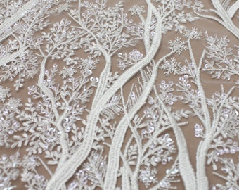 Sequin Embroidery Lace Fabric: Off White Bridal Gown Dress Lace - By The Yard