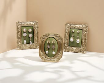 Vintage Gold Frame Jewelry Display: Resin & Suede Organizer