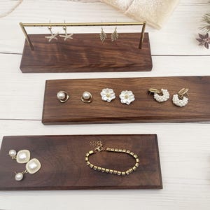 Solid Walnut Engagement Ring Holder Earring Display Ring Organizer Vintage Style Wedding Flat Lay Photography Jewelry Display Prop