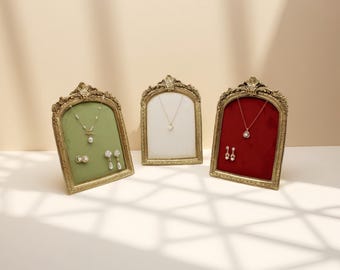 Vintage Style Gold Frame Jewelry Display:Elegant Earring Holder, Necklace Showcase, Boutique Decor