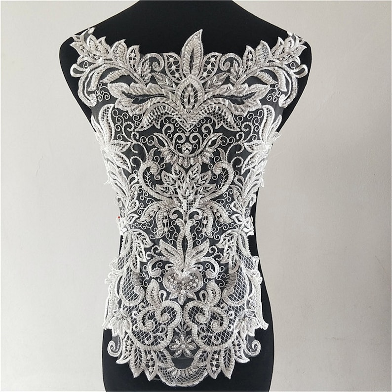 Super Large Embroidery Lace Applique Floral Bridal Wedding Dress Lace Applique Heavy Beaded Lace Applique
