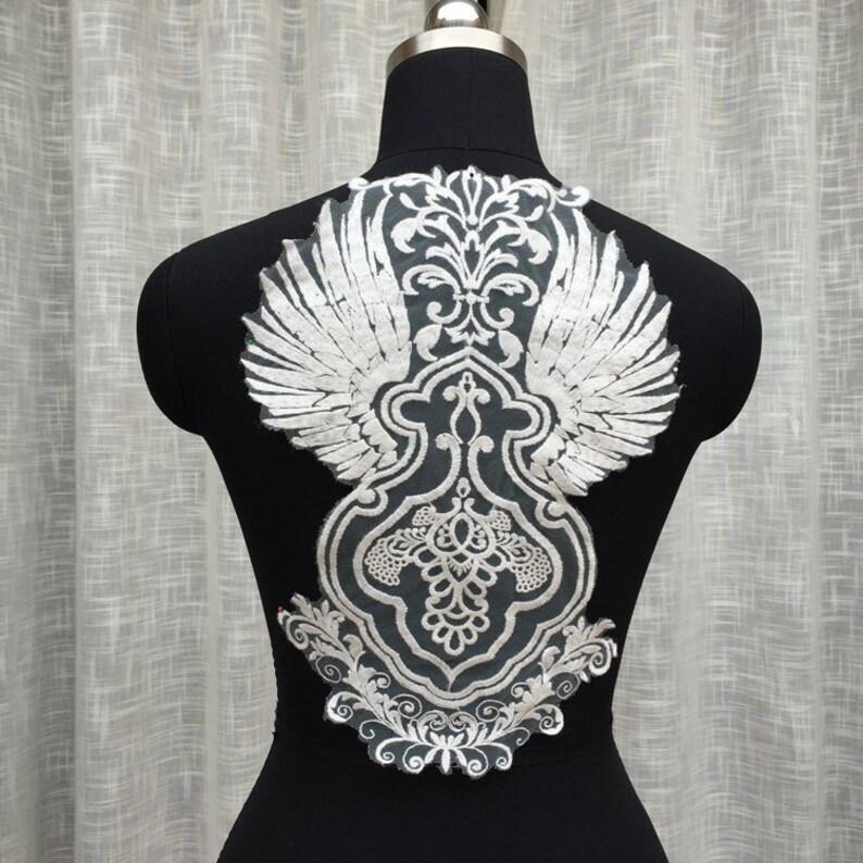 Ivory Angel Wing Lace Appliques Tulle Collar Embroidery bodices wedding gown Ivory Angel Wing Lace Appliques Tulle Collar Embroidery bodices wedding gown