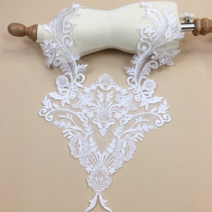 Tulle Embroidery Lace Applique Bridal Bodice Lace Collar Wedding Dress Patch Sequin Lace Embroidered Lace Applique By The Piece