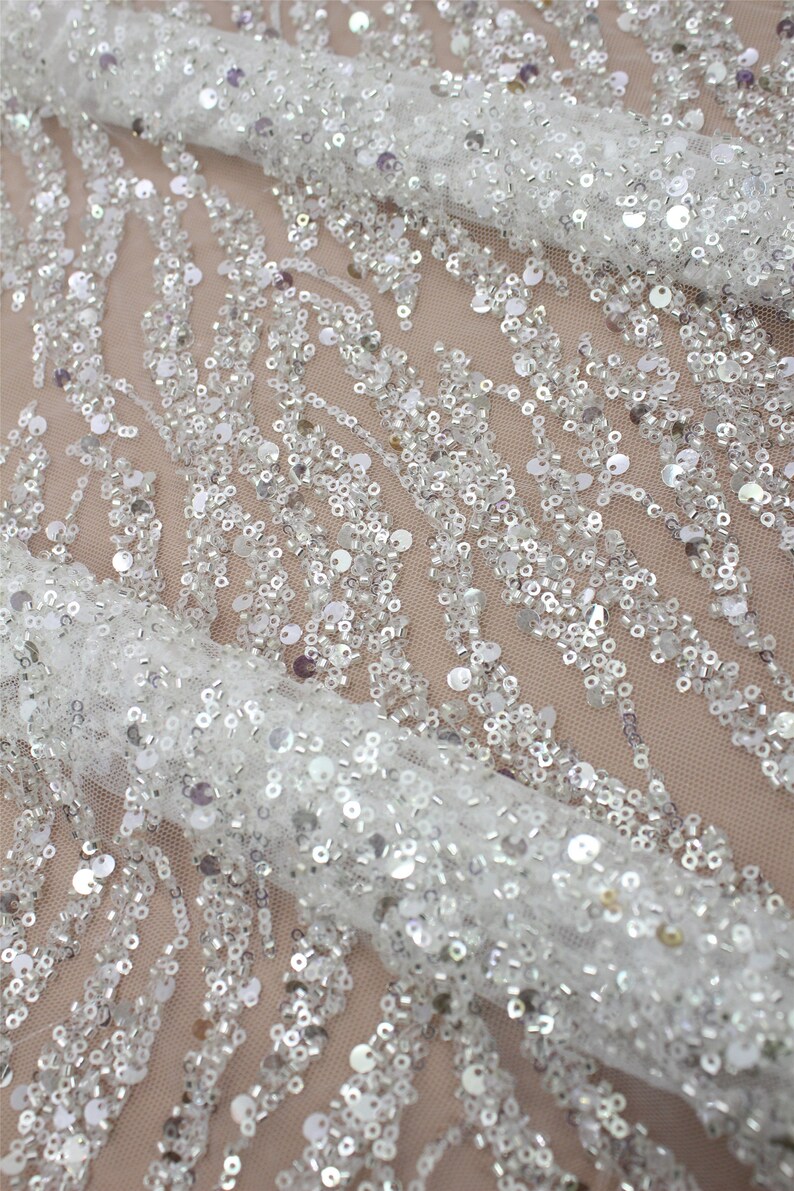 3D Beaded Couture Lace Fabric Bridal Gown Fabric Beaded Lace Etsy