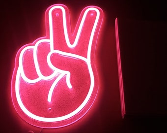 Peace Fingers Neon Sign - Home Decor Neon Sign - Custom Neon Sign