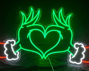Grinch Heart Leuchtreklame für die Feiertage - Benutzerdefinierte Santa Fearless Heart Neon Schild