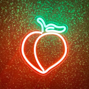 Peach Emoji Neon Sign - Funny LED Signs for Bedroom