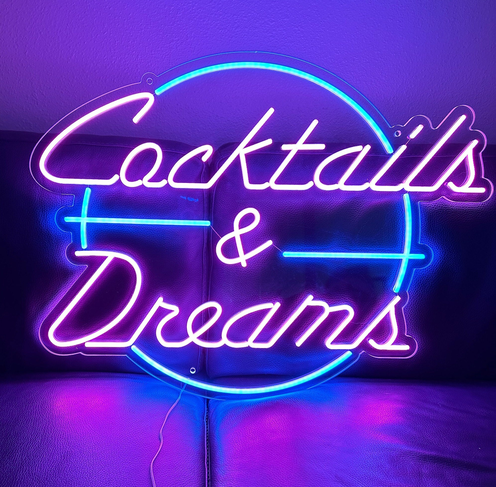 Cocktails & Dreams Neon Sign, Retro 80's Bar Neon Sign, Arcade or