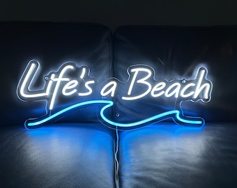 Life's a Beach LED Neon Sign - Coastal Inspired Decor, Handmade Beach Theme Light, Unique Gift for Ocean Lovers, Patio Decorations