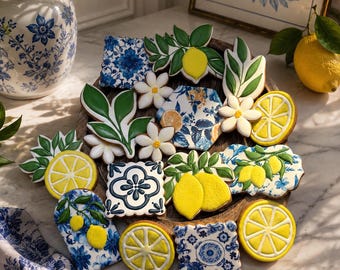 Mediterrane Luxus-Cookies | Handbemalte Zitronen & Keramik Kekse | Amalfi Inspired Cookie Set