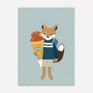 Postkarte Schulanfang, Karte Schulkind,  Karte mit Fuchs