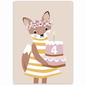 Karte zum 4. Geburtstag, Geburtstagskarte mit Zahl, Glückwunschkarte Bild 1