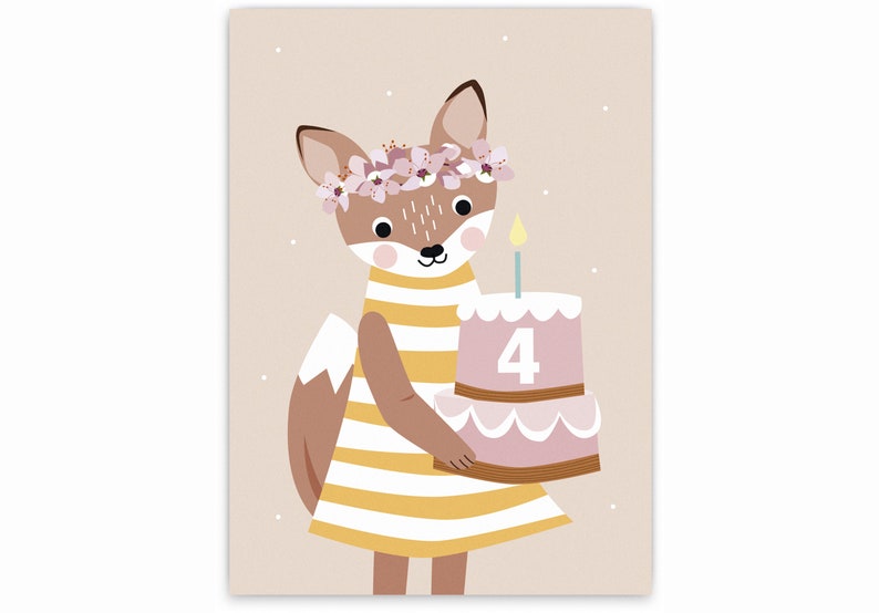 Karte zum 4. Geburtstag, Geburtstagskarte mit Zahl, Glückwunschkarte Bild 1