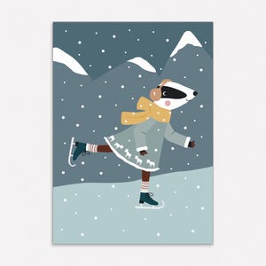 Postkarte im Winter, Karte Geburtstag, Schlittschuhlaufen